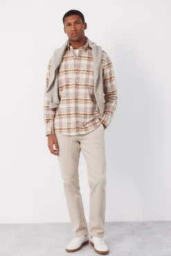 Camisa aos quadrados em oxford slub