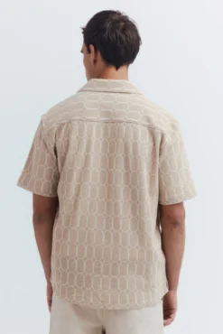 Camisa de boliche de malha manga curta em malha estampada