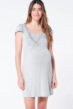Camisa de dormir amamentação de manga curta com bolinhas