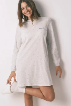 Camisa de dormir curta 100% algodão com efeito glitter cinza