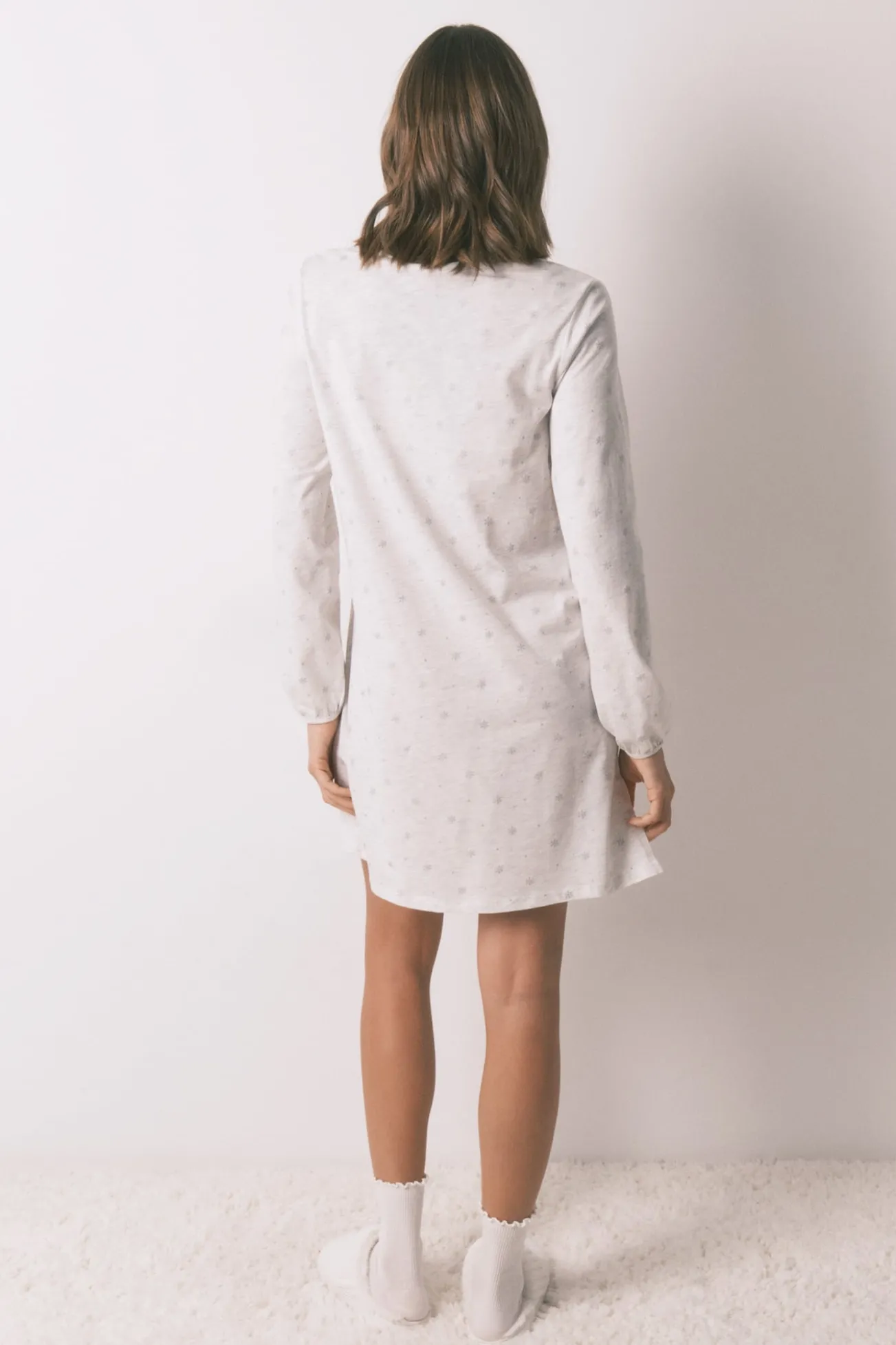 Camisa de dormir curta 100% algodão com efeito glitter cinza