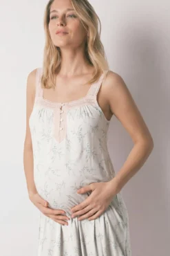 Camisa de dormir curta maternity em algodão estampado flores