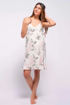 Camisa de dormir de amamentação às flores com alças