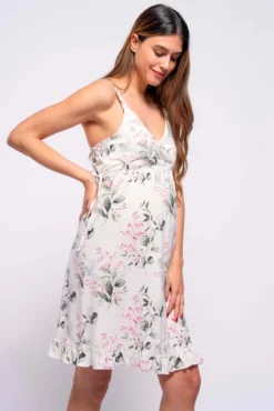 Camisa de dormir de amamentação às flores com alças