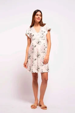 Camisa de dormir de amamentação, de manga curta às flores