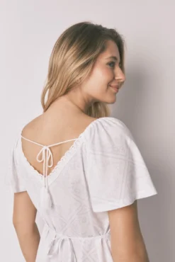 Camisa de dormir maternity com folho em algodão azul