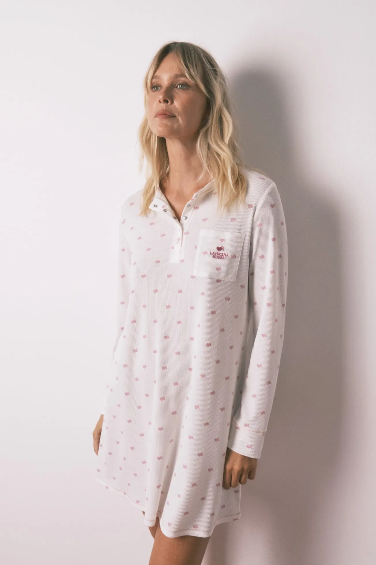 Camisa de dormir midi de malha waffle