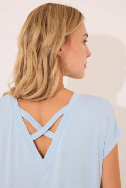 Camisa de dormir midi de viscose com glitter azul