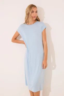Camisa de dormir midi de viscose com glitter azul