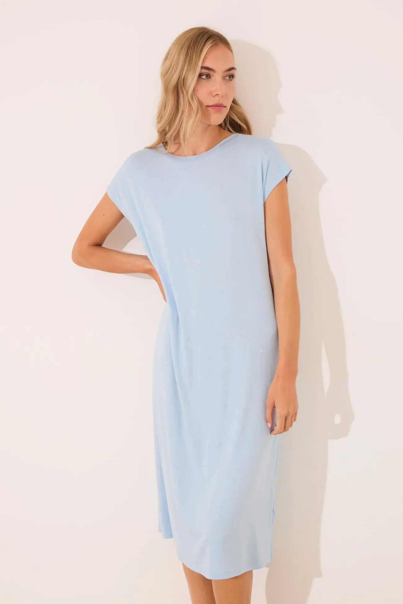 Camisa de dormir midi de viscose com glitter azul