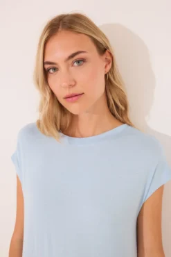 Camisa de dormir midi de viscose com glitter azul