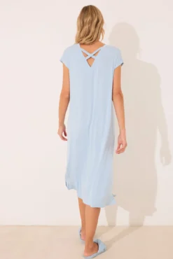 Camisa de dormir midi de viscose com glitter azul