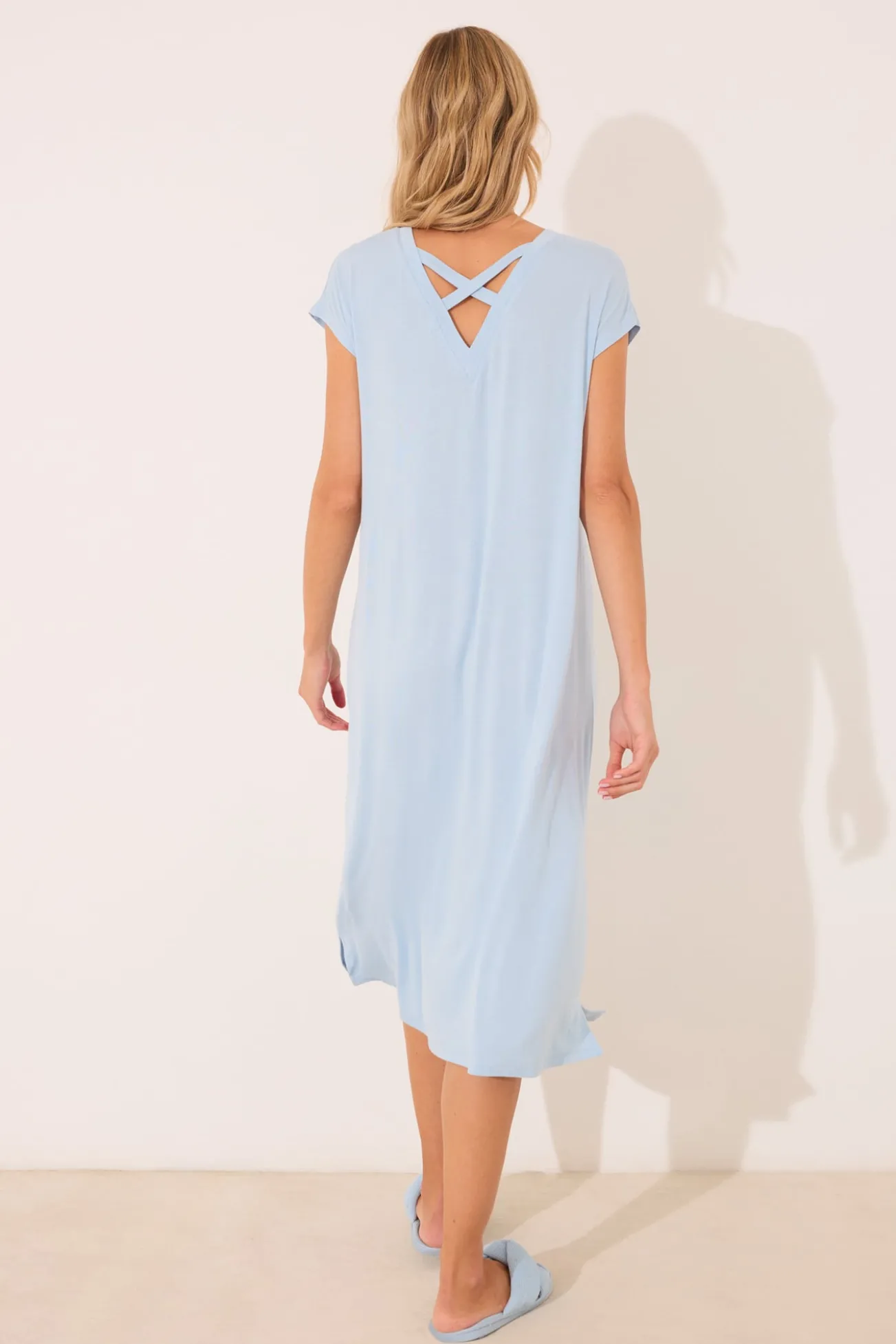 Camisa de dormir midi de viscose com glitter azul