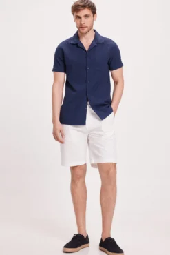 Camisa de lapela curta Seersucker