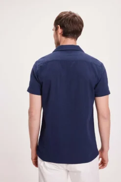 Camisa de lapela curta Seersucker
