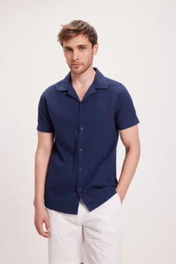 Camisa de lapela curta Seersucker