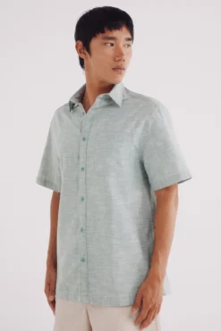 Camisa de linho de manga manga curta