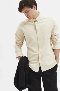 Camisa de manga comprida com bolso 100% algodão