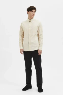 Camisa de manga comprida com bolso 100% algodão