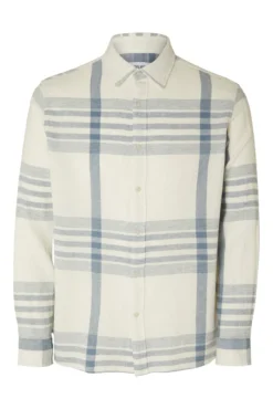 Camisa de manga comprida xadrez Relaxed Fit confecionada com algodão e linho