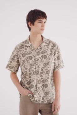 Camisa de manga curta de algodão estampado