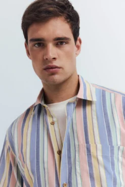 Camisa de manga manga curta riscas tencel
