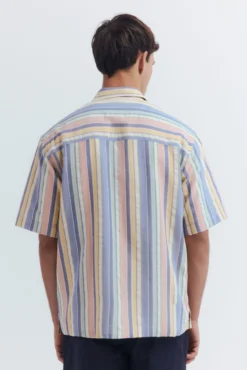 Camisa de manga manga curta riscas tencel