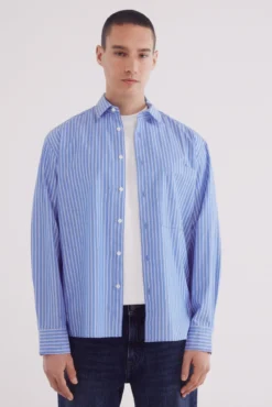 Camisa de popelina riscas boxy fit