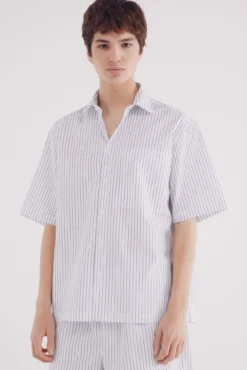 Camisa de popelina riscas de manga curta