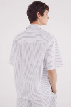 Camisa de popelina riscas de manga curta