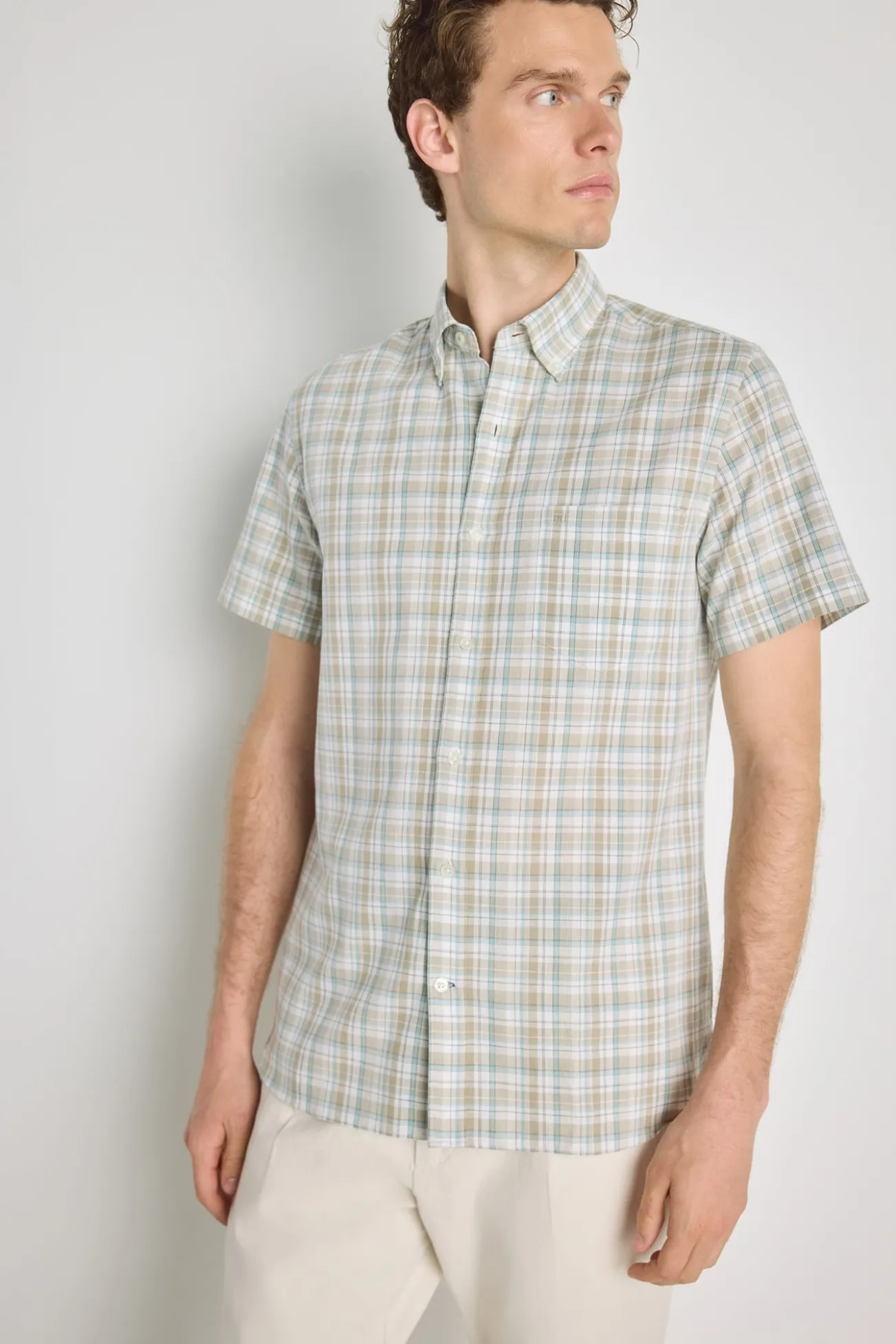 Camisa de xadrez de manga curta