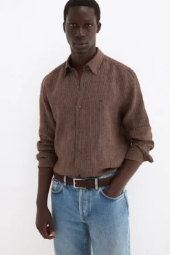 Camisa em linho às riscas de tecido italiano