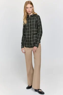 Camisa gola tartan com gola e lapela