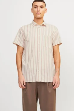 Camisa linho às riscas