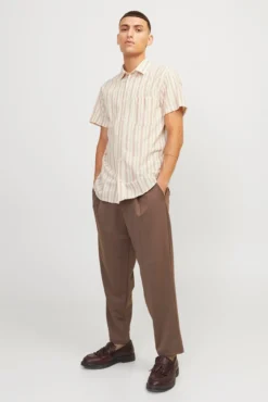 Camisa linho às riscas