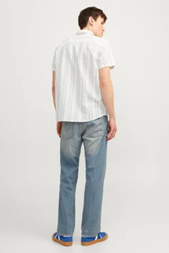 Camisa linho às riscas