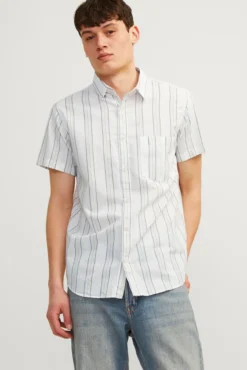 Camisa linho às riscas