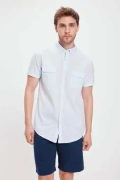 Camisa lisa Slub com bolsos