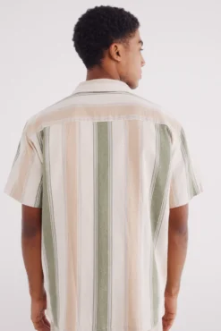 Camisa manga curto linho riscas