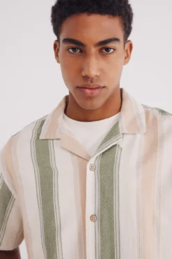 Camisa manga curto linho riscas