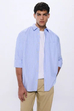 Camisa oversized de popelina riscas