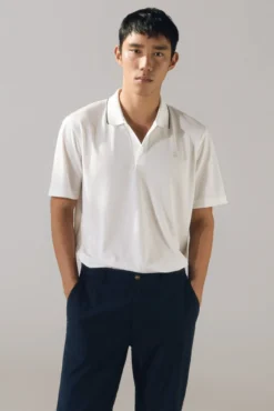 Camisa pólo com gola jacquard Coolmax®