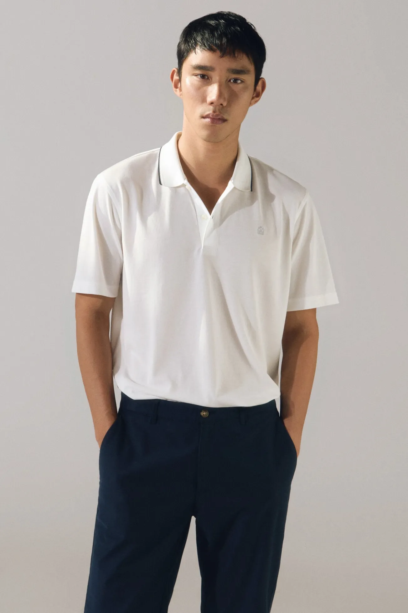 Camisa pólo com gola jacquard Coolmax®
