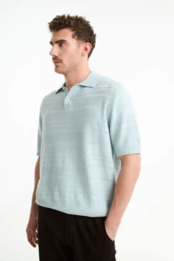Camisa polo de malha estruturada de manga curta