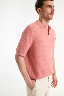 Camisa polo de malha estruturada de manga curta