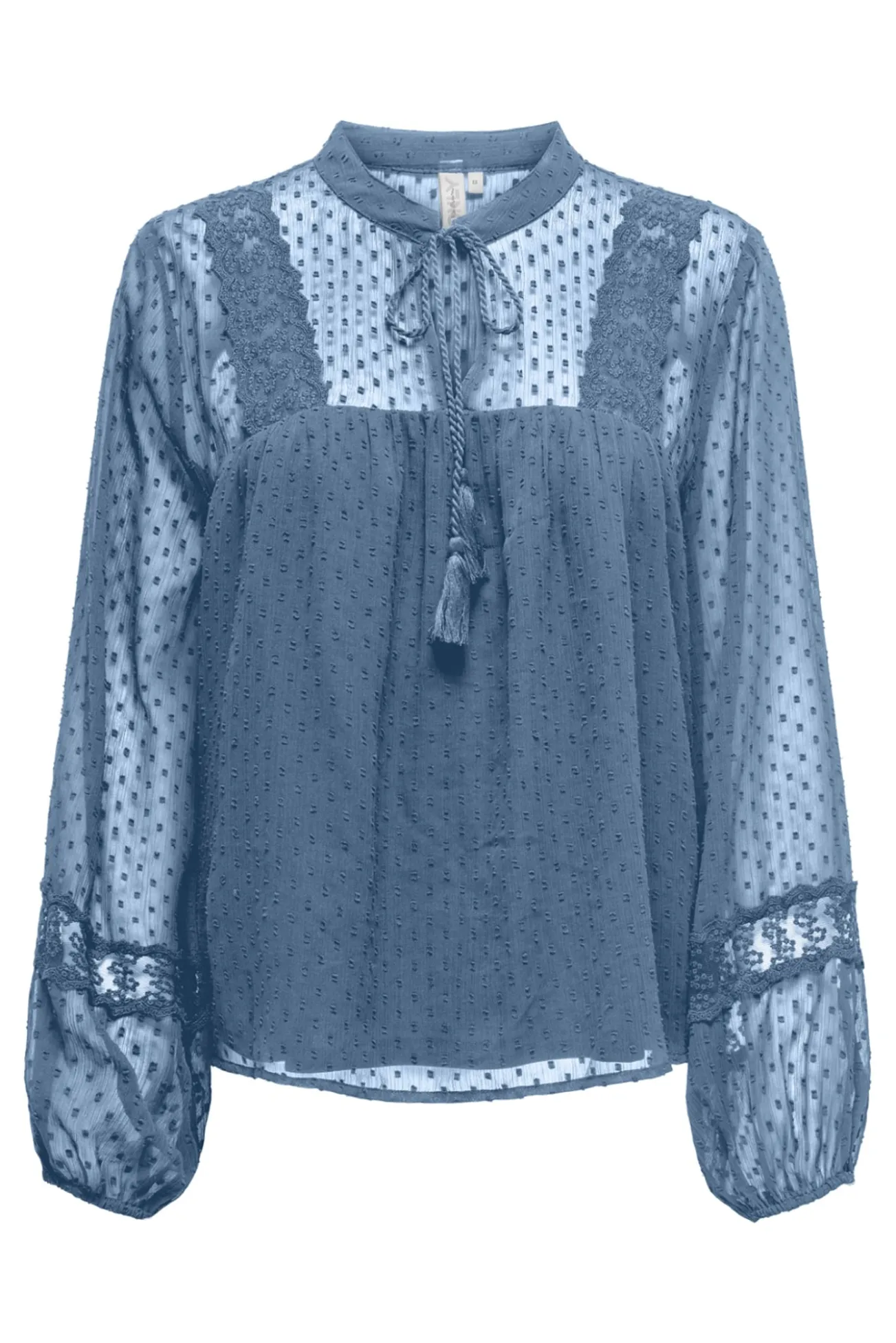 Camisa pré-mamã com mangas bufantes e tecido com detalhes de renda