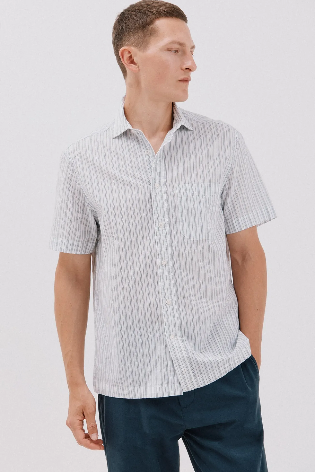 Camisa riscas de manga curta
