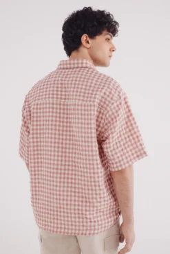 Camisa xadrez de manga manga curta seersucker