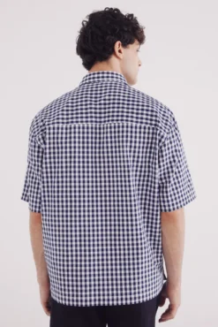 Camisa xadrez de manga manga curta seersucker