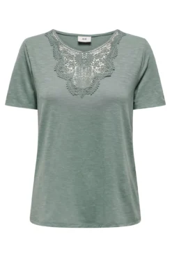 Camiseta de renda renda manga curta